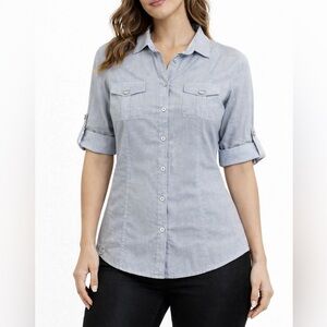 AX Armani Exchange y2K Grey Button Front Cotton Blouse